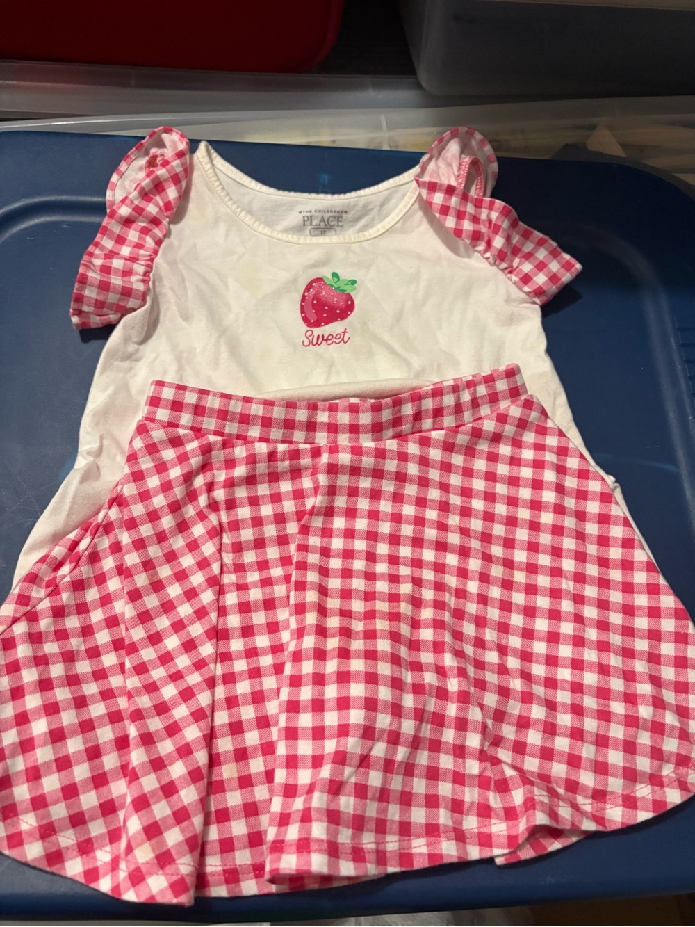 Place White Top with Pink Gingham Strawberry Dress